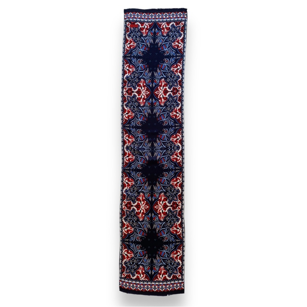 Bursa Ipek 100% Pure Silk Foulard Scarf Turkish Motif Design Red Blue White